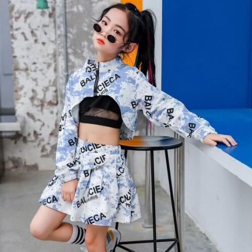 Kids Cheerleader Jazz Dance Performance Set Girls Tops Vest Skirt Three-Piece Suit Hip Hop Dance clothing Tide Dancewear