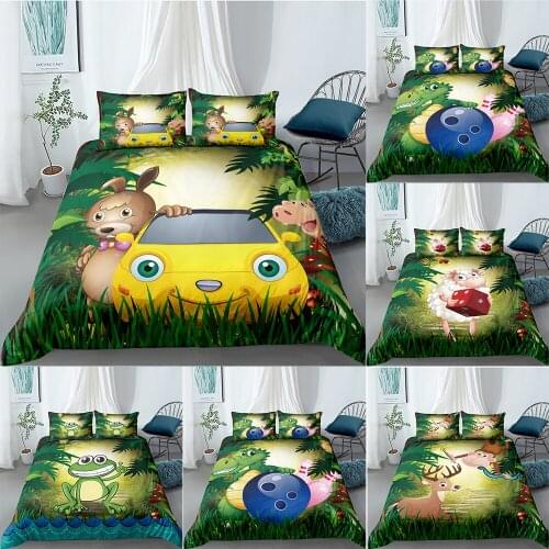 Cartoon Forest Kingdom Bedding Set Printed Deer Rabbit Dinosaur Duvet Cover For Baby Kid Boy Girl Twin Single 2/3Pcs Bedclothes