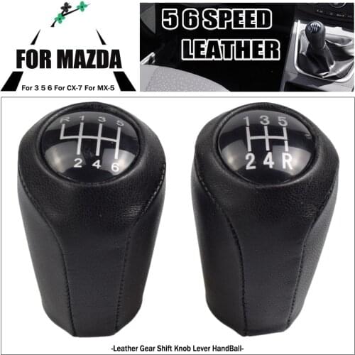5/6 Speed Leather Cover Gear Shift Knob Stick For MAZDA 3 BK 5 CR CW 6 II GH Mx-5 Mx5 Cx-7 Cx7 2006-2014 Car Styling Black