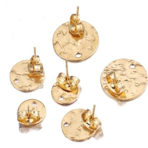 10pcs Stainless Steel Earring Hooks Studs Base Pins With Earring Plug For DIY Jewelry Making Round Embossed Ear Studs 8/10/13mm