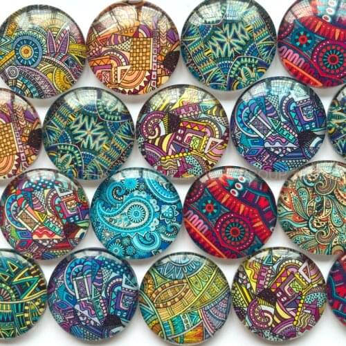 ZEROUP 12mm 20mm Round Photo Glass Cabochon Mixed Pattern Fit Cameo Base Setting for Jewelry Flatback TP-155