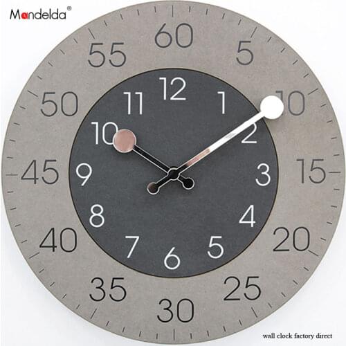 Mandelda Double Arabic Numeral Dial Wooden Chic Home Large Grey Wall Clock Quartz Silent Hanging Clock Bar Office Decoration