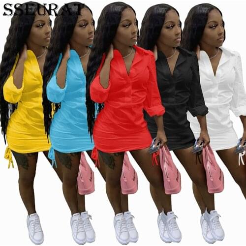 SSEURAT Loose Bandage Long Sleeve Tshirt Mini Dress Club Outfits for 2021 Fashion Women Summer Lounge Wear Clothes