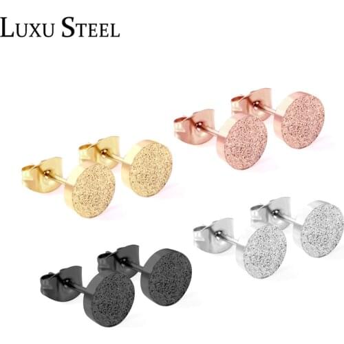 LUXUSTEEL New 4pairs Round Shape Stud Earring Sets Stainless Steel Mixed Scrub Color Earring Fashion Jewelry For Women/Girl