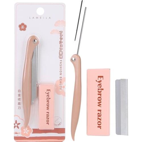 1 Set Straight Edge Stainless Steel Barber Razor Knife Folding Manual Shaver Holder Eyebrow Knife Cut Tool Pink &Blue