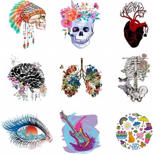 Punk Patches Clothing Patches Washable Iron On Heat Transfer Skull Heart organ Diy Accessory Stickers Iron Sticker For Clothing
