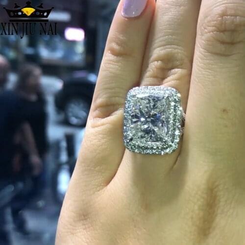 New Arrival Style Exaggerated Flash Diamond Large Square Princess Court Party Female Lady Ring silver 925 gemstone ring
