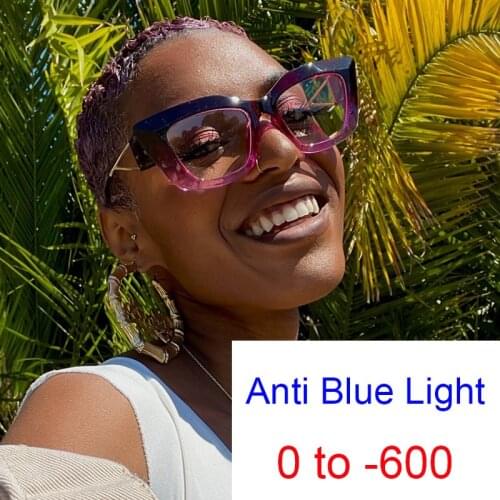 Computer Glasses Wives Fashion Optical Myopia Anti Blue Light Glasses Women Purple Cat Eye Vision Minus Eyeglasses Points -2 -5