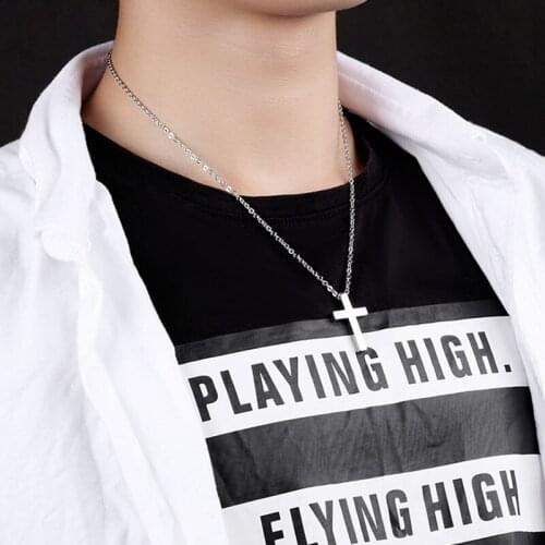 Necklaces mens simple cross pendant necklace women stainless steel fashion rose gold necklace black simple jewelry on the neck