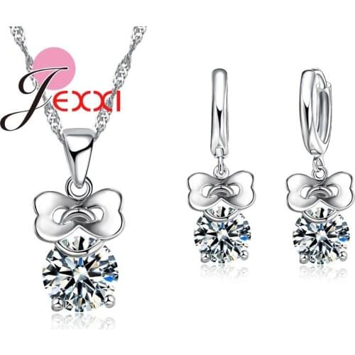 925 Sterling Silver Jewelry Set For Women Cubic ia Stone Water Drop Pendant Necklace Earrings Bridal Wedding Jewelry