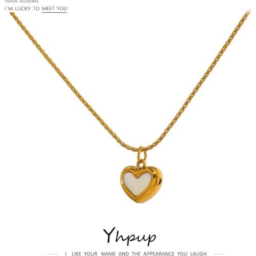 Yhpup Cute Heart Natural Shell Pendant Necklace 18 K Plated Stainless Steel Collar Necklace Gift Jewelry бижутерия для женщин