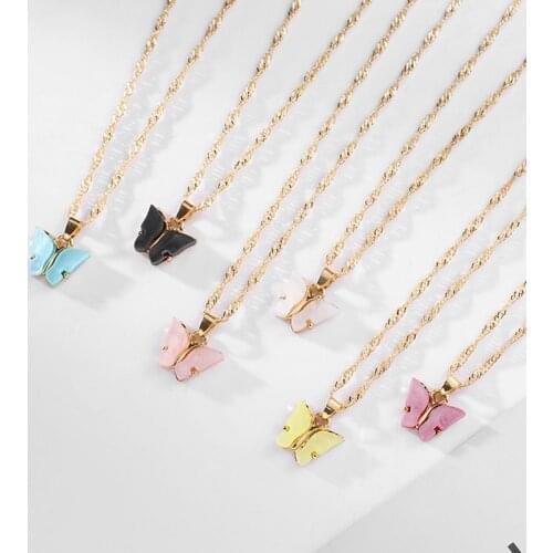 Korean Cute Butterfly Necklace For Women Gold Color Long Chain Pendant Necklace Statement Fashion Charm Jewelry Gifts