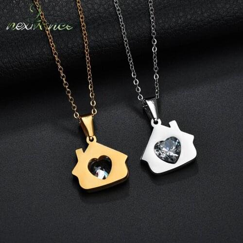 Nextvance Heart CZ Stone House Pendant Necklace Stainless Steel Love Chain Necklaces For Couple Gift Dropshipping