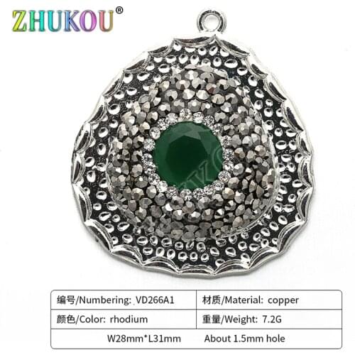 28x31mm Brass Cubic Zirconia Charms Pendants DIY Jewelry Findings Accessories, Hole: 1.5mm, Model: VD266