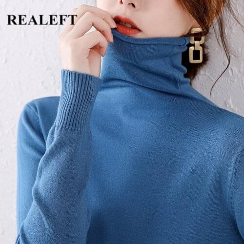REALEFT Autumn Winter New 2021 Knitting Women Turtleneck Slim Sweater Pullovers Bottoming Long Sleeve Minimalism Female Sweater