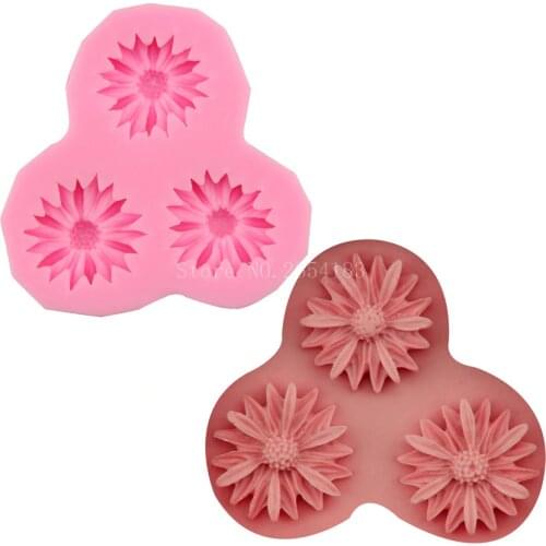 3 hold Flower Chrysanthemum Daisy Silicone Fondant Soap 3D Cake Mold Cupcake Jelly Candy Chocolate Decoration Baking Tool FQ2358