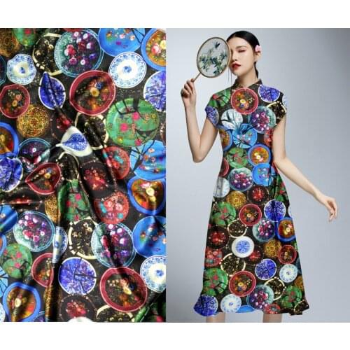 Silks Telas Super Have Japan style print fabric Retro Natural 97% pure silk fabric sewing Dress Material textile tecidos a metro