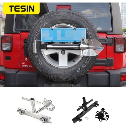 TESIN Multi-function Flag Rear Spare Tire Holder License Plate Relocation Bracket Mount for Jeep Wrangler JK 2007-2017