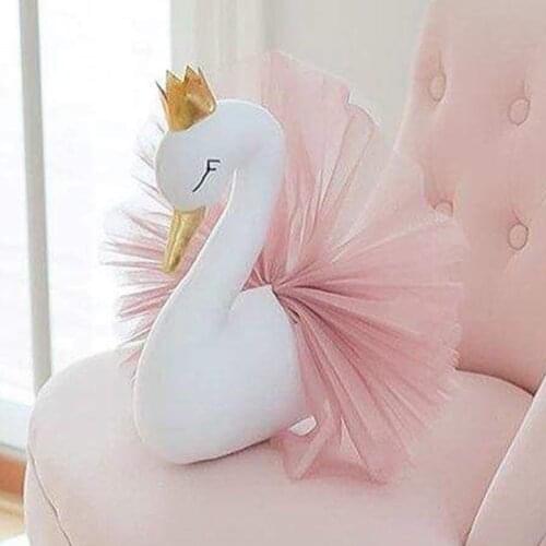 Swan Wall Decoration Flamingo Ballet tulle Doll Golden Crown Swan Stuffed Toys Animal Head Wall Decor Baby Room Birthday Gift