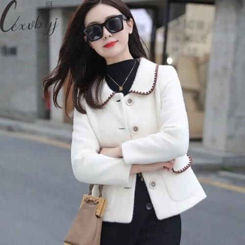 High Quality Woolden Short Jacket 2021 New Spring Autumn lmitation Mink Fleece Coat Women Turn Down Collar Casual Outwear S-3XL