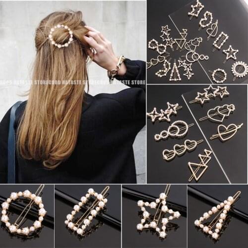 Women Elegant Metal Geometric Frog Clasp Hair Clip Star Round Crown Barrette for Girls Sweet Hairpins Barrette Hair Accessories