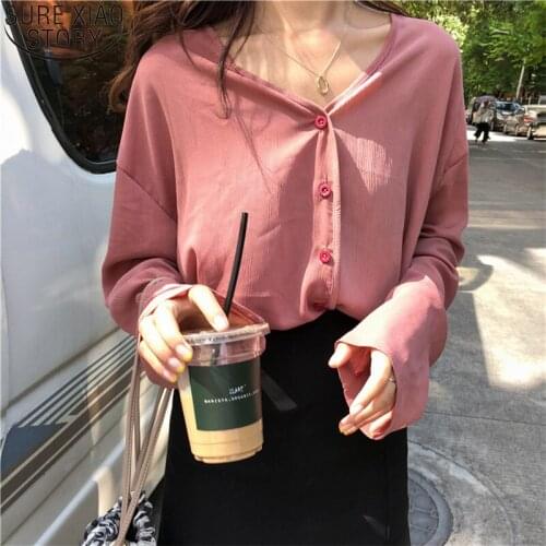 New Casual Long Sleeve Shirt Hong Kong Style Polo Shirt Women V-neck Button Chic Plus Size 5XL Loose Shirt Female Clothing 15617
