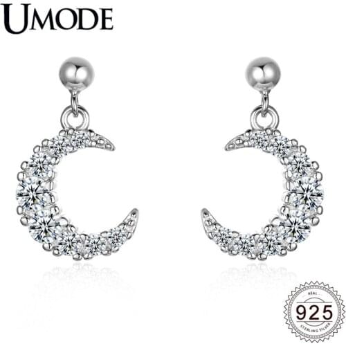 UMODE New 925 Sterling Silver Moon Drop Earring for Women Fashion Clear Round Zircon Diamond Earring Jewelry Brinco ALE0613