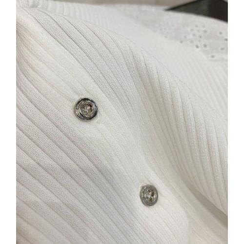 2021 Early Autumn New Womens Hollow Lace Puff Sleeve V-neck Sweater Womens Cardigan