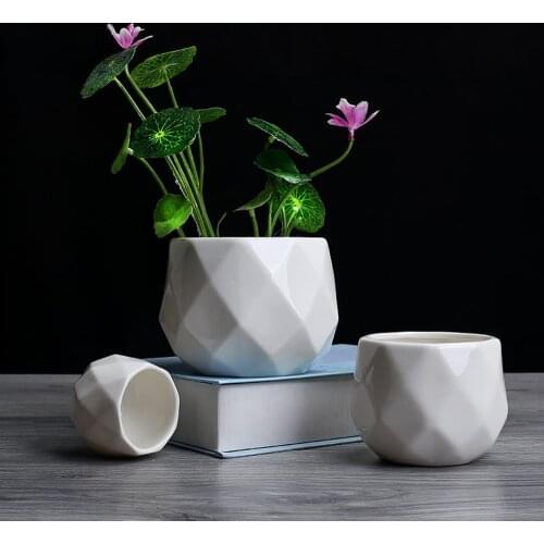 1PC Creative Ceramic Diamond Geometric Flowerpot Simple Succulent Plant Container Planters Small Bonsai Pot Home Decoration