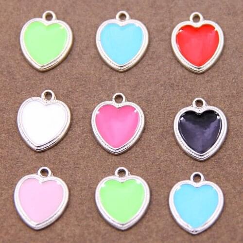 10pcs 13*15mm Zinc Alloy Enamel Charms Mini Sweet Heart Charms For DIY Necklaces Bracelets Jewelry Accessories
