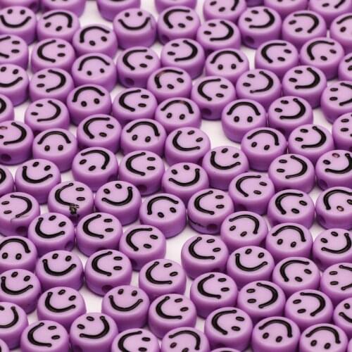 100-500pcs 7mm Purple Smiley Acrylic Beads Round Flat Loose Spacer Beads For Jewelry Making Diy Handmade Charms Bracelet 7mm