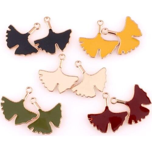 30pcs Alloy Enamel Drop Oil Colors Ginkgo Biloba Leaf Pendant Findings Charms for DIY Necklace Accessories Making