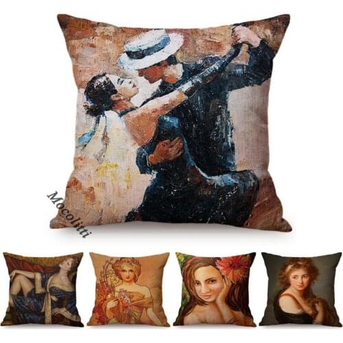 Girl Jump Ballet Oil Painting Art Home Decoration Sofa Pillow Case Sexy Woman Portrait Impressionism Painting Art Cushion Covers