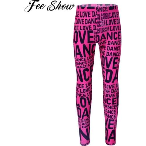 Kids Leggings Girls Causal Yoga Pants Sportswear Letters LOVE DANCE Printed Leggings Tights Pants for Party Dance Performance