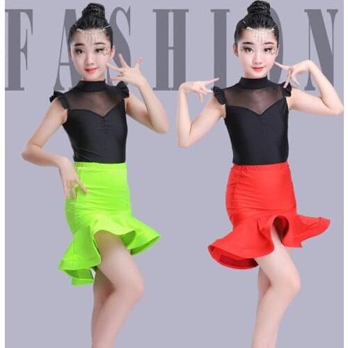 Children Samba Rumba Dresses for Girls Dancwear Fashion Ballroom Dancing Costumes Red Green Latin Dance Dress Stage Performance