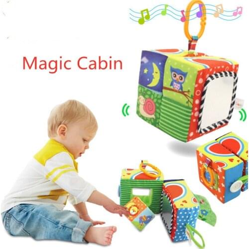 Baby Cloth Building Block Baby Hand Ring Bell With Haha Mirror Ring Bell Ring Paper Toy Early Teach Plush Toy