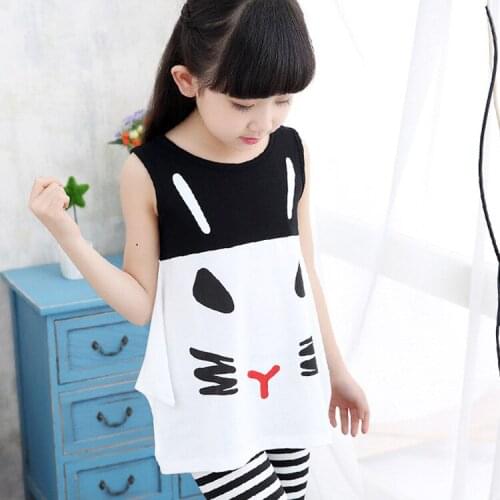 2017 Childrens Summer Girls Seven Sets of New Vest Pants Set of Two Pieces Girls Sets 3-10 Ages Black Pink Color