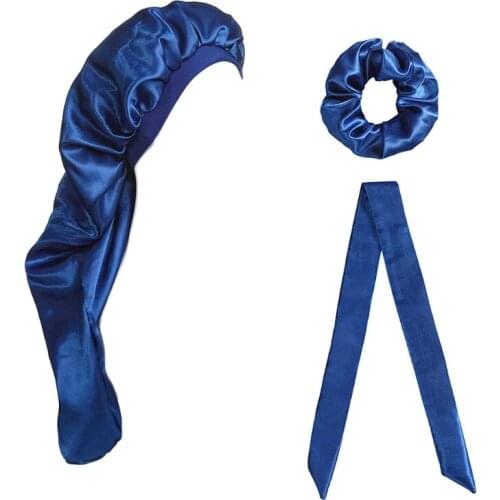 Elastic Braid Hat Turban Long Tail Chemo Cap Comfortable Soild Color Night Hair Care Cap Women Headscarf with Wide Edge