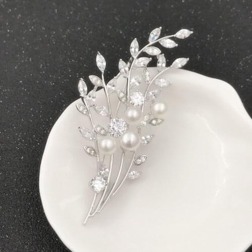Elegant Natural Leaves Pearl Brooches Accessory Silver Plated Leaf Design Breastpin Jewelry Findings&Components 3Pcs/Lot