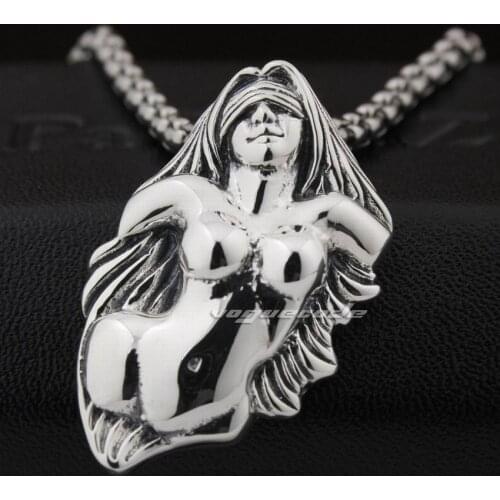 925 Sterling Silver Erotic Naked Sexy Girl Pendant Mens Biker Rock Punk Pendant 8Q002