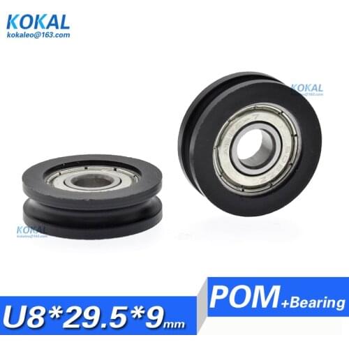 [U0829.5-9]1PCS Hot sale 608 ball bearing coated with black POM U groove pulley wheel roller furniture fittings wheel 8X29.5X9