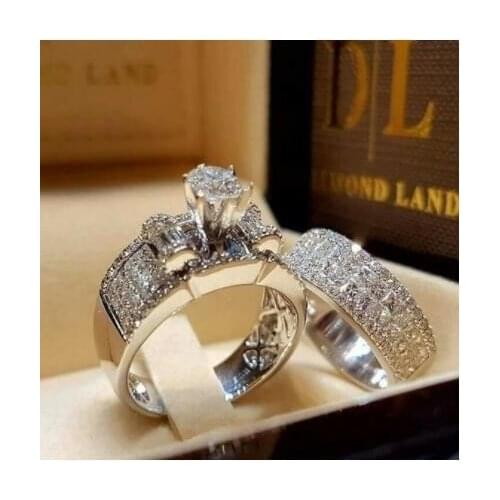 2 Pcs/set Exquisite Womens Ring Natural Diamond Gem Birth Stone Ring Anniversary Party Ring Bride Wedding Ring Engagement Ring