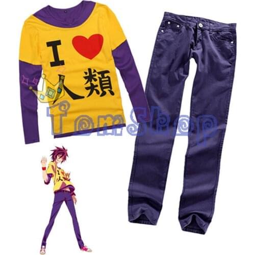 Anime "NO GAME NO LIFE" Sora Cosplay Costume Unisex Tops Shirt and Long Pants Suit Kit Halloween Party Costumes Free Shipping