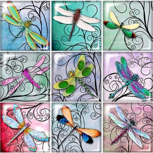 Beauty painting dragonfly animals Square glass cabochon 10pcs mixed 12mm/20mm/25mm/30mm Size flat back DIY Jewelry Findings