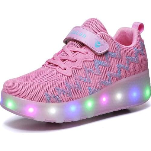 One And Two Wheels USB Charging Roller Skate Shoes Led Light Sneakers For Children Kids Shoes Boys Girls Shoes Light Up Unisex
