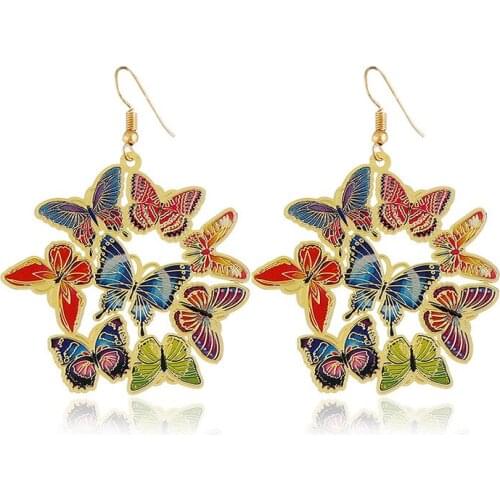 Hot sell butterfly dangle earing metal colorful animal earbob,statement exaggeration earing party punk style cosplay accessories