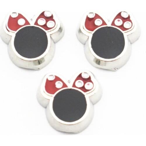 New Arrived 10pcs Metal Enamel Minnie Mickey Head Floating Charms Fit Living Glass Lockets Necklace Valentines Gift Jewelry