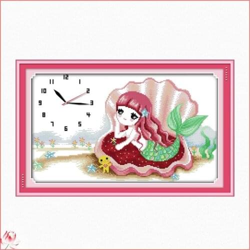 Cute Little Girl Wall Clock Cross Stitch Kits Patterns Printed Canvas Embroidery Needlework Sets 11CT 14CT Diy Crafts Home Deco