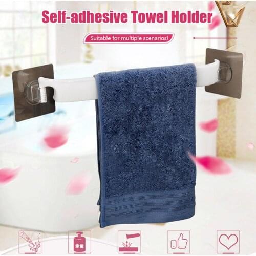 Wall Mounted Self-adhesive Bathroom Towel Bar Shelf Toilet Roll Paper Hanging Hook Bathroom Organizer
