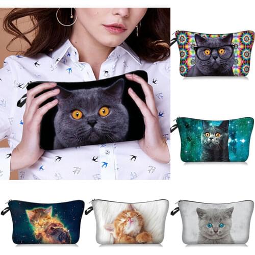 2020 New 3D Cat Print Makeup Bags Women Cosmetic Bag Pattern 3D Cartton neceser Cosmetics Pouch For Women Travel Make Up bag